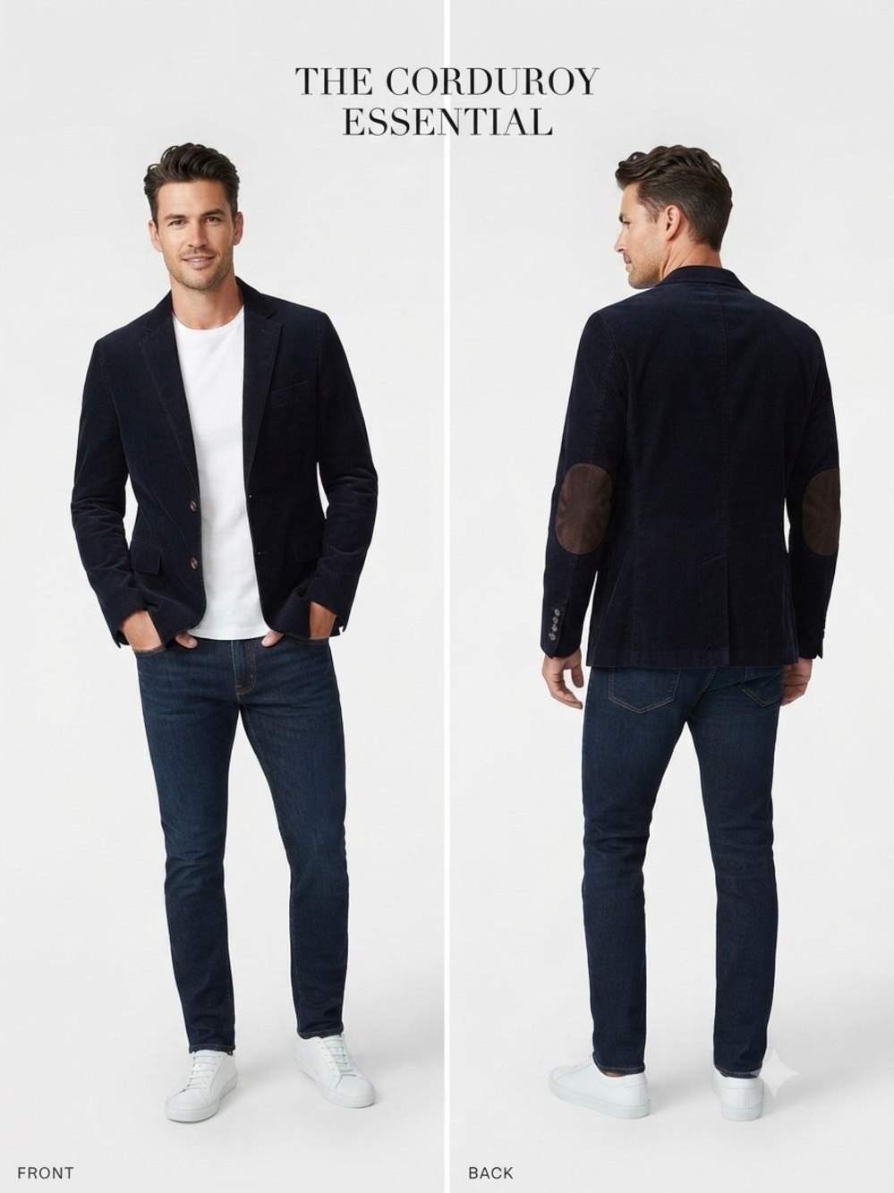 J. Crew Navy Corduroy Blazer Sport Coat with Brown Elbow Patches. Size Large